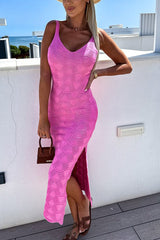 Beyond The Waves Shell Texture Knit Slit Tank Midi Dress