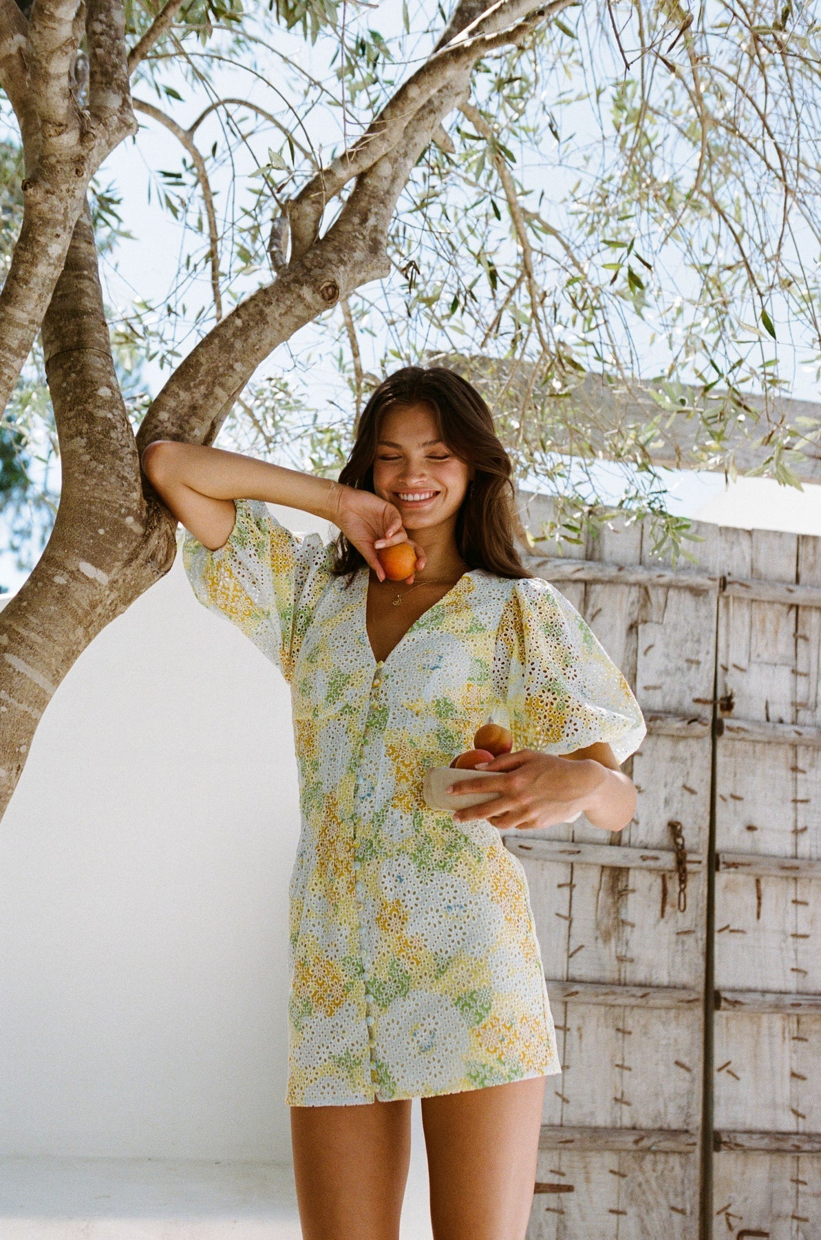 Yellow Floral Puff Sleeves Mini Dress