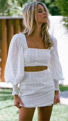 White Square Neckline Crop Top
