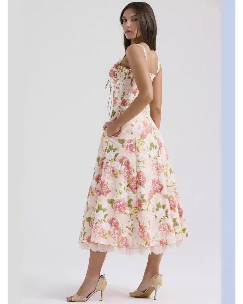 2024ss sexy halter print lace dress