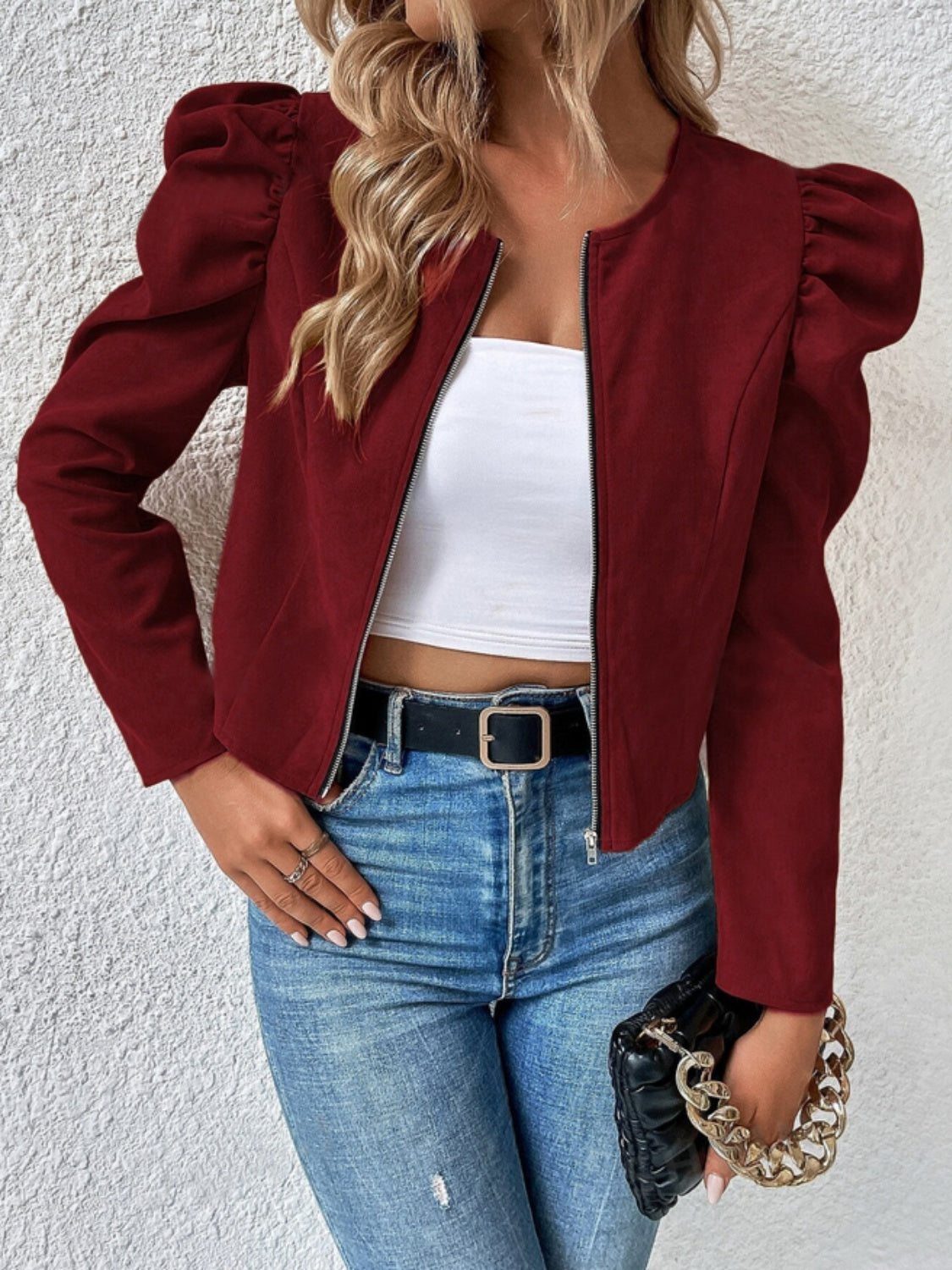 Jacke mit Reißverschluss und Puffärmeln