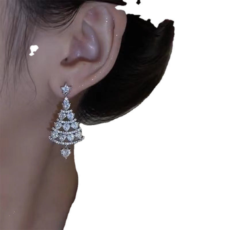 Christmas tree long tassel earrings autumn winter niche earrings