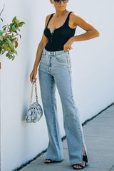 Beverly High Rise Slit Ankle Flare Denim