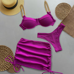 Sexy dreiteiliges Bikini-Set mit modischer Kette 