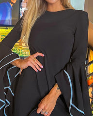 Solid Color Bat Bell Sleeve Dress