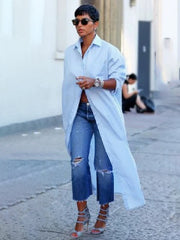 Simple Loose Buttoned Solid Modern Color Lapel Maxi Dresses