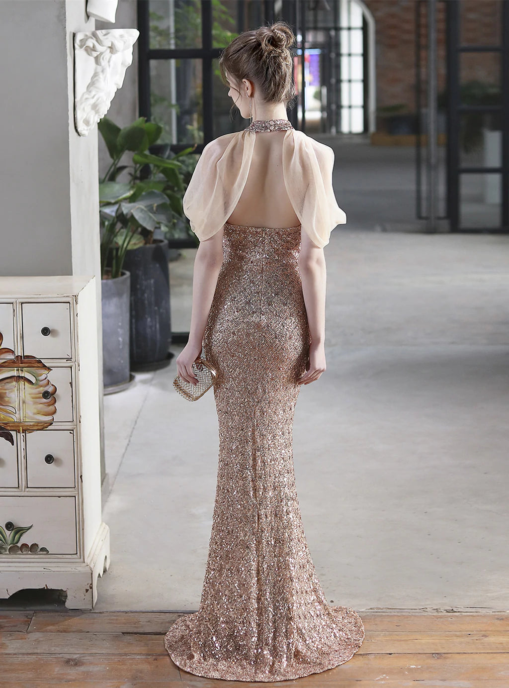 SEQUINS HALTER FISHTAIL FORMAL DRESS