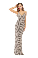 V-NECK BACKLESS STRETCH SEQUINED DRESS