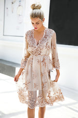 Sequin V-neck Half Sleeve Dress - 2 Colors