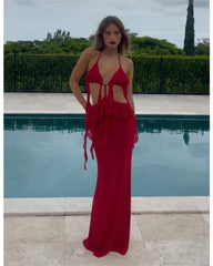 2024ss rotes sexy Neckholder-Kleid 