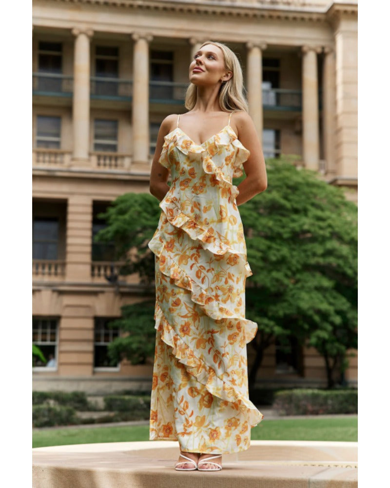 2024ss sexy halter ruffled print dress