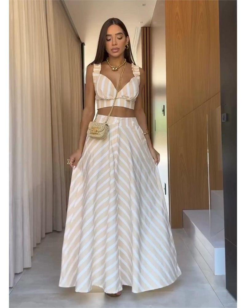 2024ss sexy strapless striped suit dress