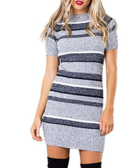 Womens Knitted Sweater Dress Short Sleeve Pullover Mini Jersey Dress