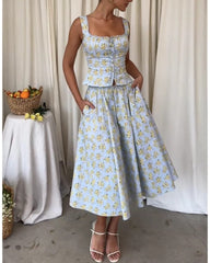 2024ss sexy halter plant print dress