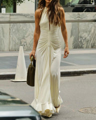 Sleeveless waist solid color dress