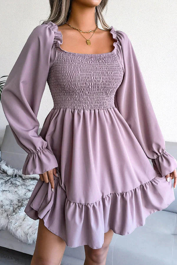 Be My Guest Smocked Long Sleeve Mini Dress