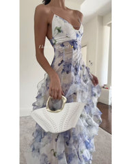 2024ss sexy halter plant-print wrap dress