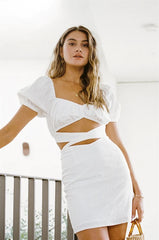 White Cutout Waist Mini Dress