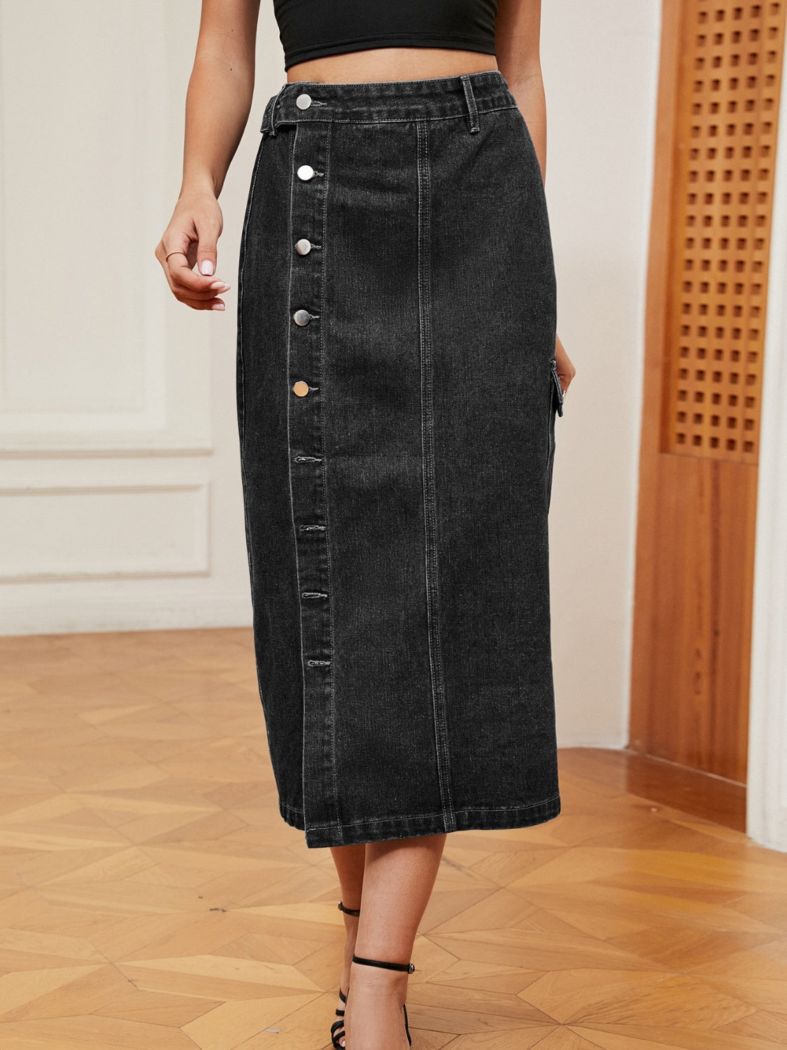 Midi-Jeansrock mit Knopfleiste