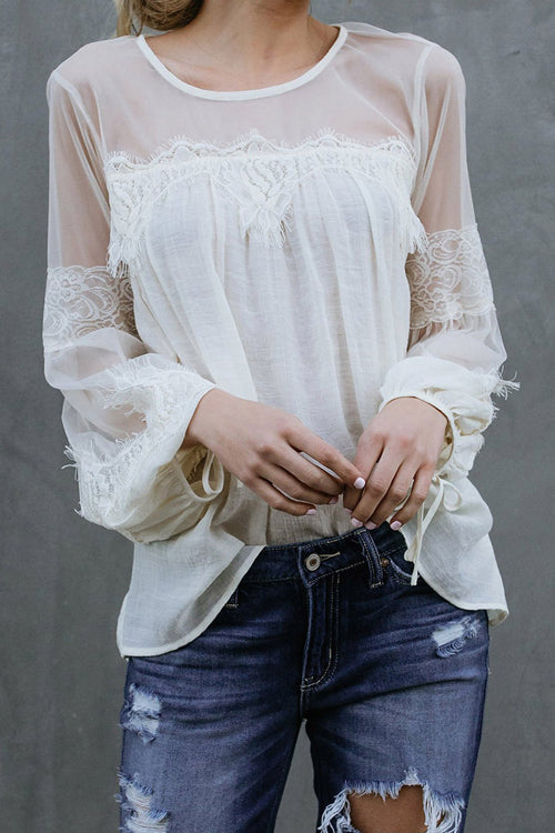 Picture This Tulle&Lace Long Sleeve Top - 5 Colors