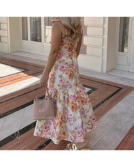 2024ss sexy halter print color matching dress
