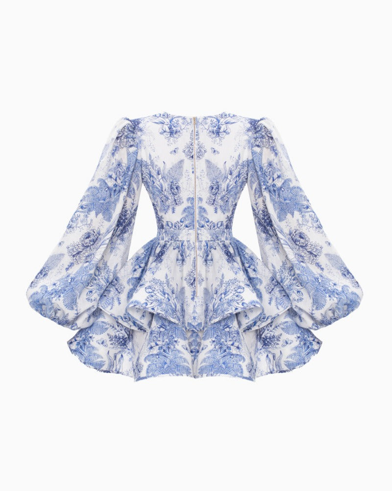 2024ss sexy deep V print pleated dress