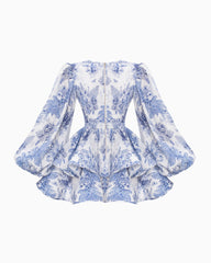 2024ss sexy deep V print pleated dress
