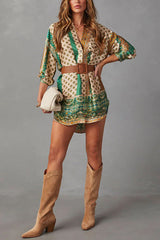 Karlowe Satin Multi Printed Button Down Shirt Mini Dress