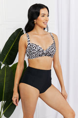 Marina West Swim – Take A Dip Twist – Hochgeschnittener Bikini mit Leopardenmuster