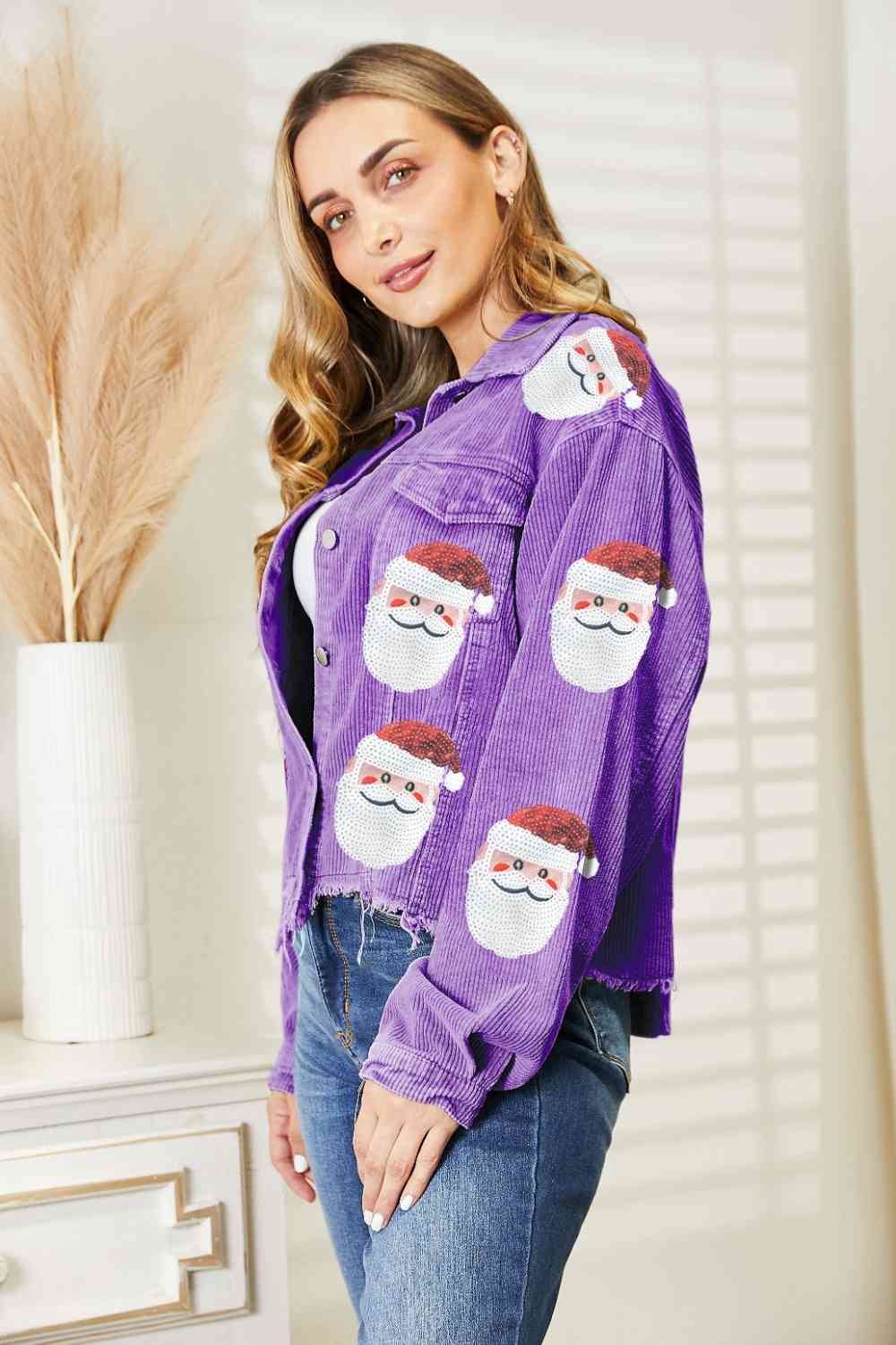 Jacke mit Weihnachtsmann-Pailletten und offenem Saum