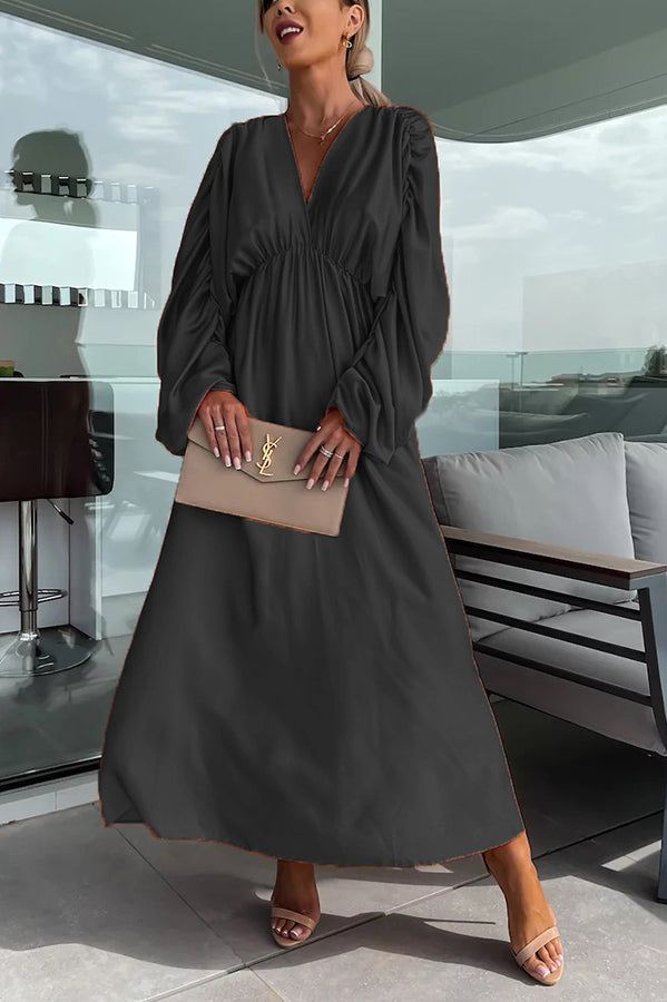 Whisper of A Thrill Satin Ruched Dolman Sleeves Maxi Dress