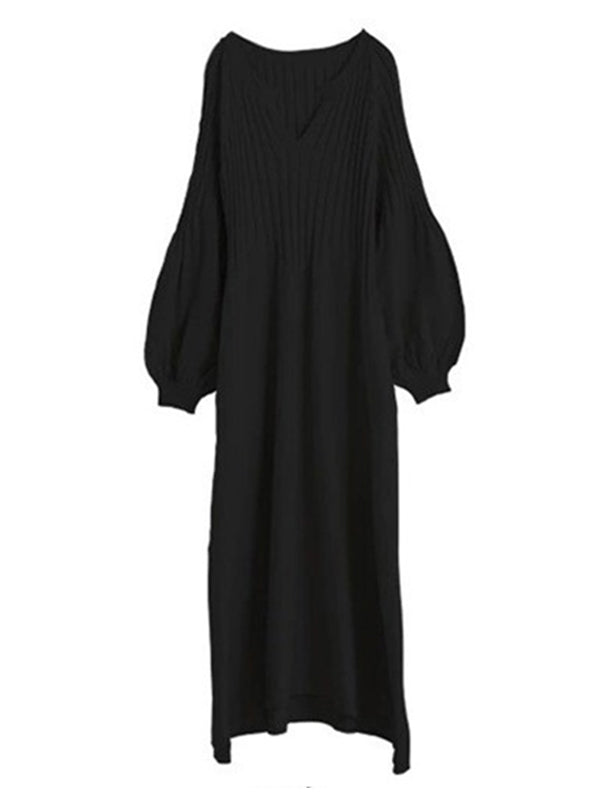 Casual Long Sleeves Solid Modern Color High-Neck Mini Dresses