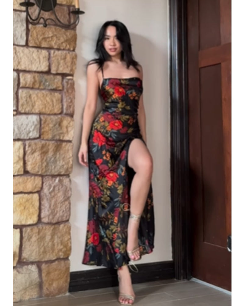 2024ss sexy halter split print dress
