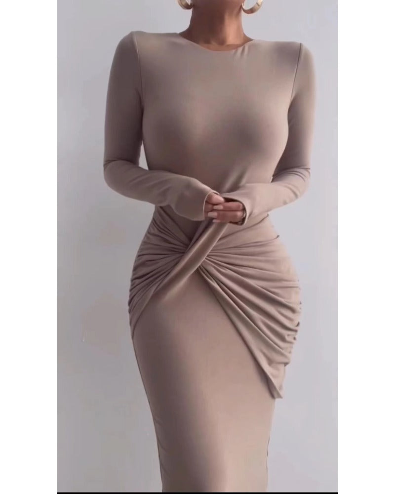 Fall sexy long-sleeved irregular slim dress
