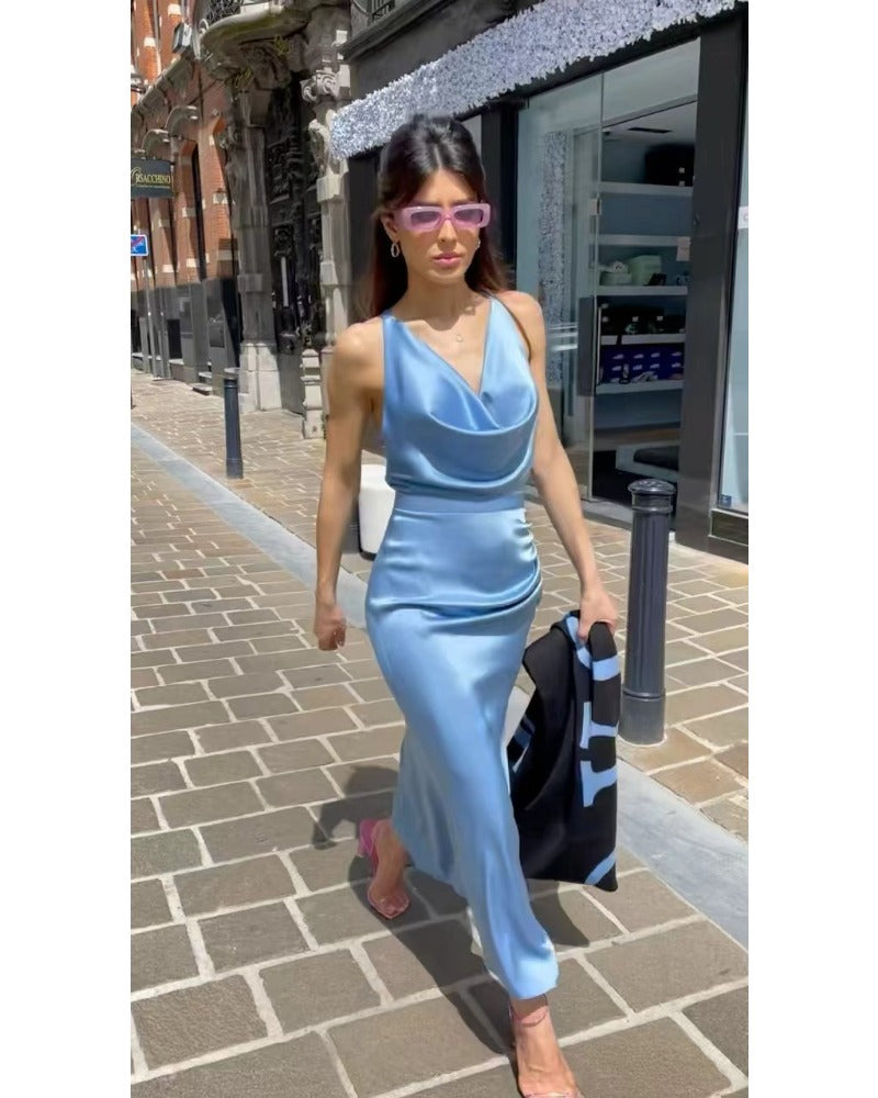 2024ss sexy strap deep V mercerized dress