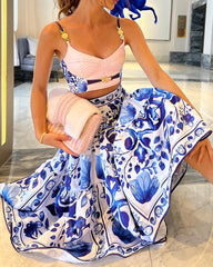 Stylish And Gorgeous Designer Camisole Top And Printed Skirt Set
