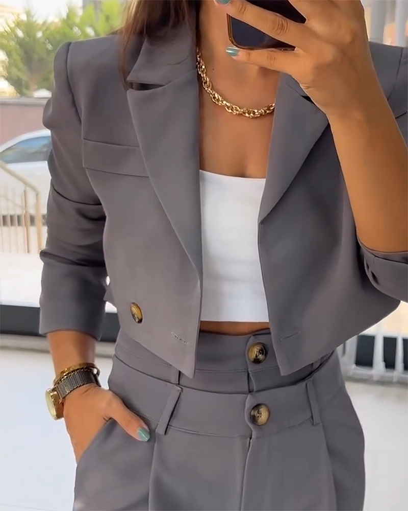 Long-sleeved Blazer, Double-waisted Trousers Two-piece Suit