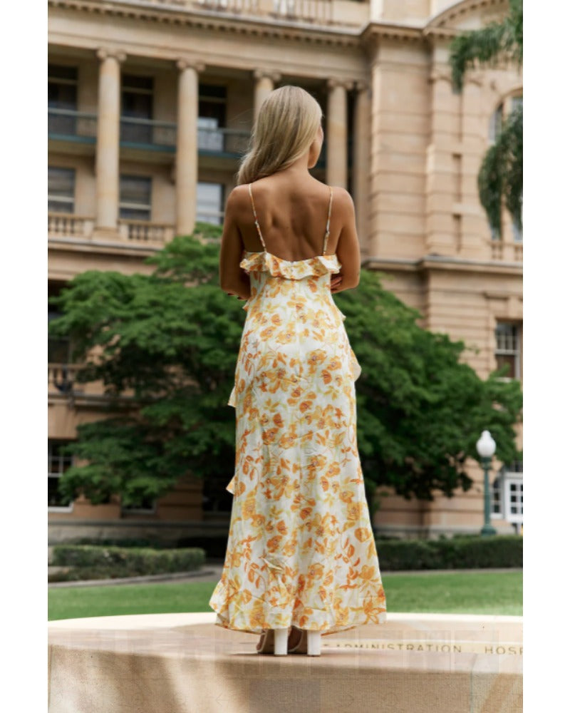 2024ss sexy halter ruffled print dress