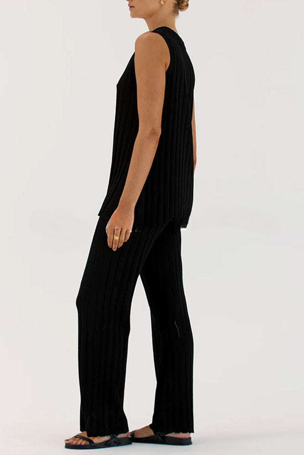 Franky Knit Ribbed Loose Tank Top and Stretch Flare Pants Set