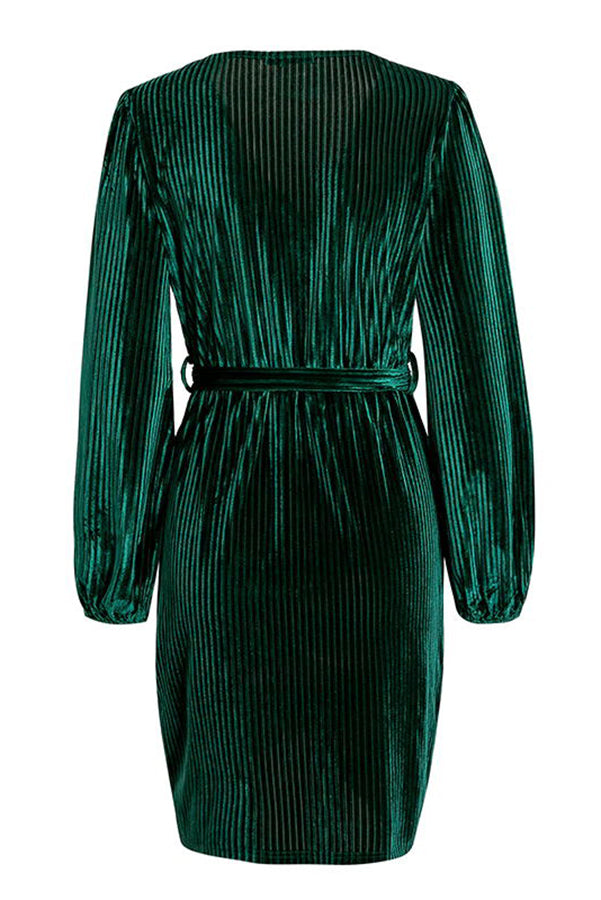 Nights In Paris Velvet Belt Wrap Mini Dress