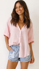 Lässiges Button-Down-Oberteil in Rosa