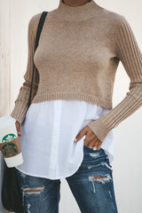 Double Layer High-Neck Knit Top - 2 Colors