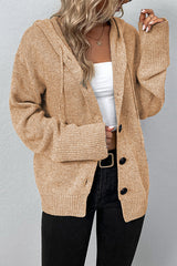 Hooded Single Breasted Drawstring Long Sleeved Top