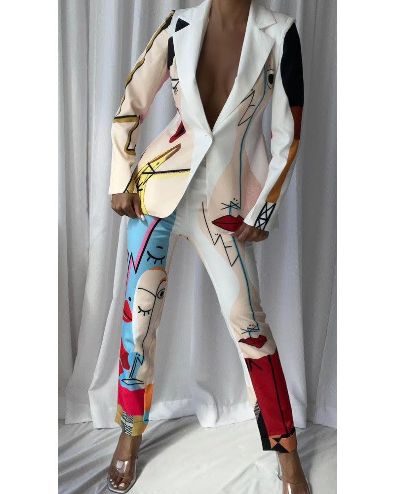 Personalized casual lapel print suit
