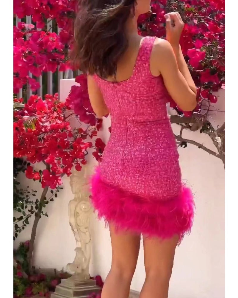Barbie Pink sexy halter furry skirt dress
