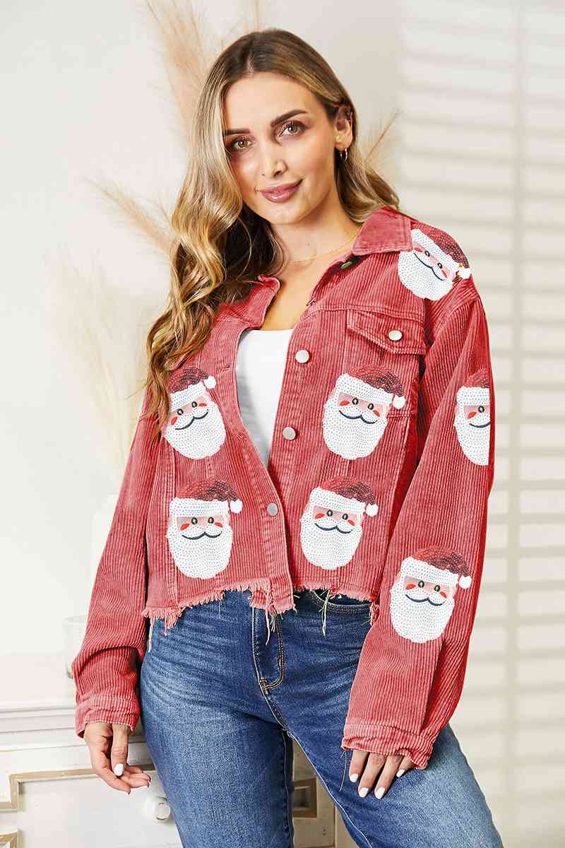 Jacke mit Weihnachtsmann-Pailletten und offenem Saum