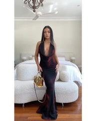 2024ss sexy halter neck deep V halter dress