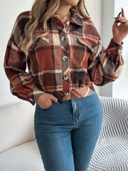 Karierte, langärmlige Jacke mit Knöpfen