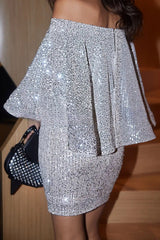 Season of Sparkle Off Shoulder Cape Style Mini Dress