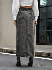 Jeansrock mit Knopfleiste und hohem Bund